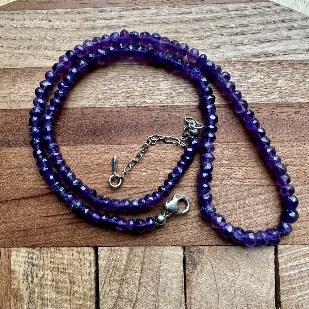 KJC Beaded Necklace 18 Inch Faceted Purple Amethyst Quartz 925 Sterling 16.6g